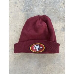 Vintage San Francisco 49ers‎ Leather Red Beanie Hat New Era Authentic Burgundy L